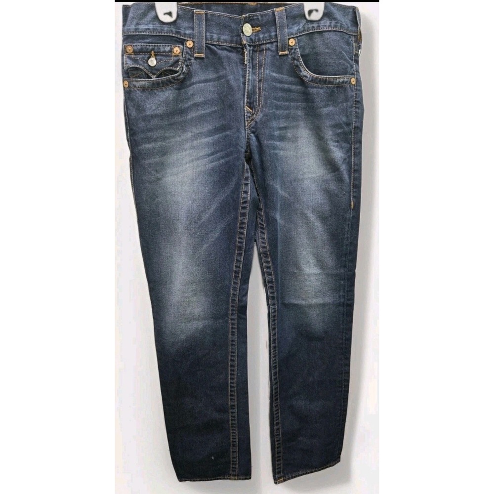 True Religion World Tour Slim Fit Jeans Mens 32 Dark Wash Denim Snag 35 Inseam